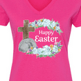 thumbnail image 4 of Inktastic Happy Easter with Cross and Flowers Women's V-Neck T-Shirt, 4 of 5