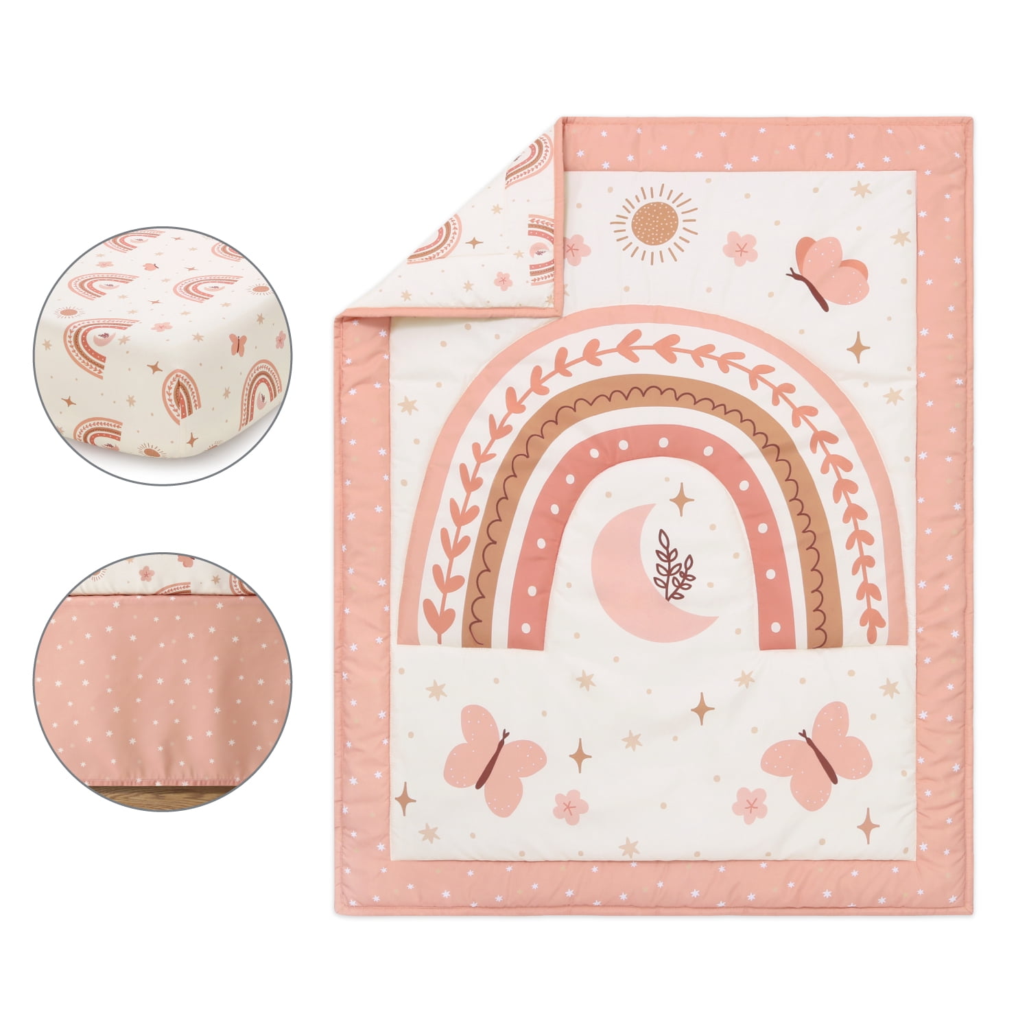 The Peanutshell Crib Bedding Set for Baby Girls, Boho Rainbow, 3 Pieces