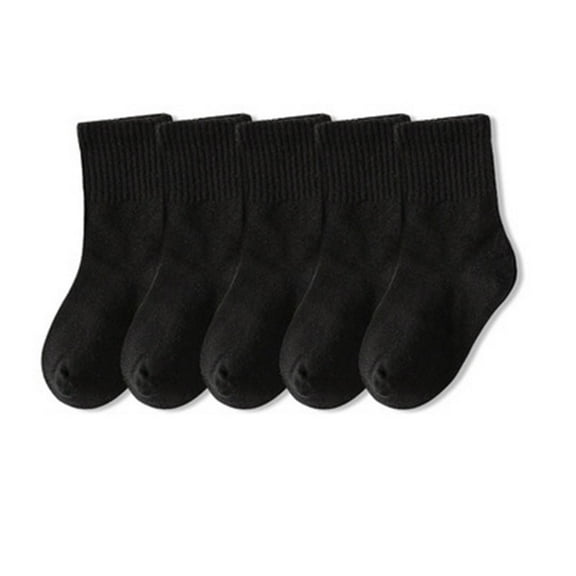 Spazoro Child Girls Socks, 5 Pairs Solid Color Breathable 100%Cotton Seamless Toe for No Rub Mid-tube Comfortable Fit Socks for kids Girls Black Size 6 T