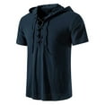 thumbnail image 4 of WREESH Men's Cotton Linen Lightweight Hoodies Lace-Up Hooded Short Sleeve T-Shirts Navy, 4 of 6
