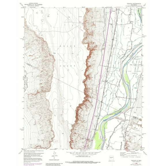 Topographical Map - Veguita New Mexico Quad - USGS 1952 - 23 x 28.81 - Vintage Wall Art