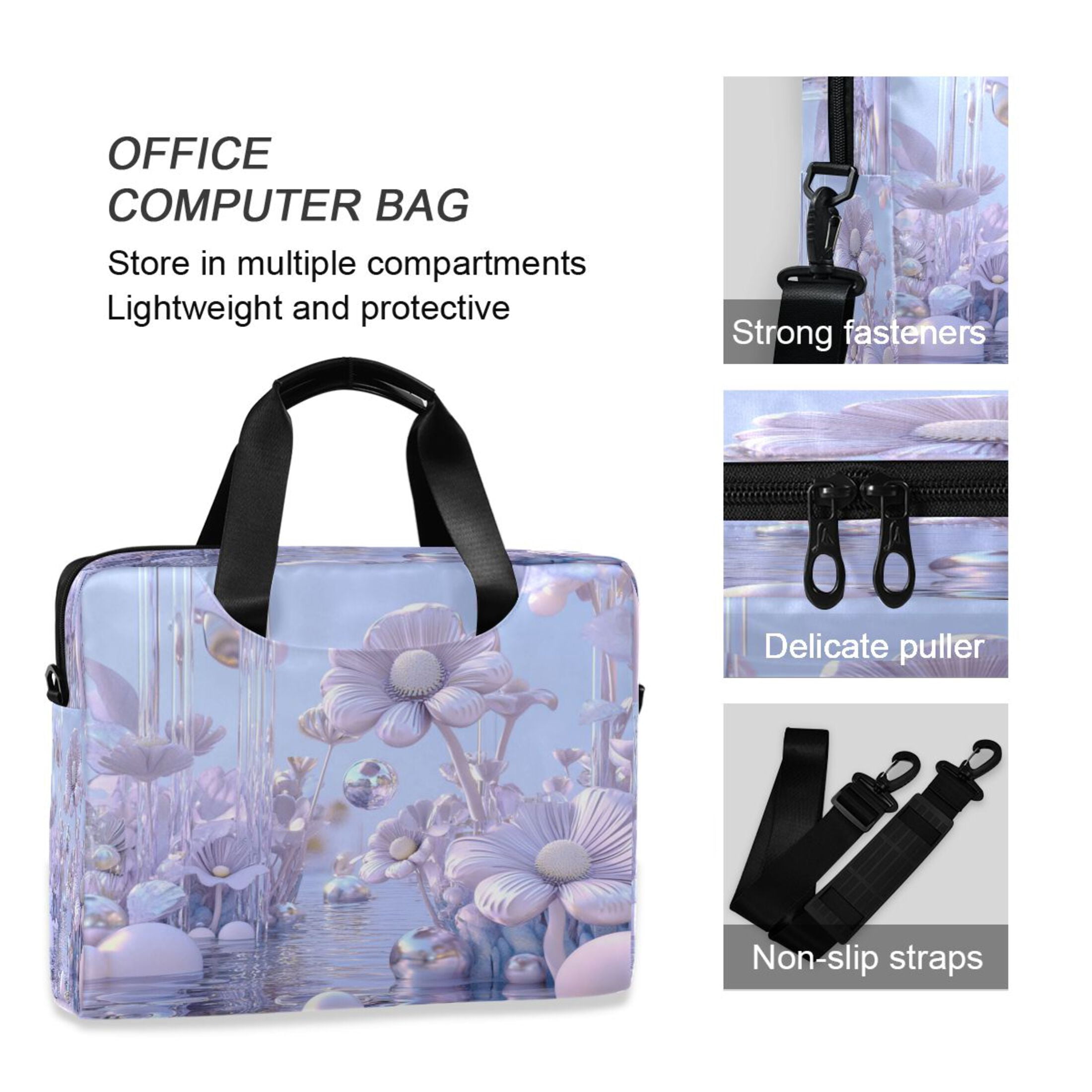 16" Laptop Tote Bag Laptop Sleeve Case Computer Briefcase for Work & Travel Pale Lavender Floral