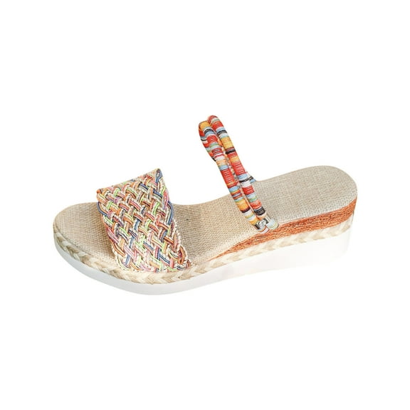 ShiShine Women's Woven Dual Strap Espadrille Wedge Sandals Open Toe Slip On Comfortable Casual Summer Shoes