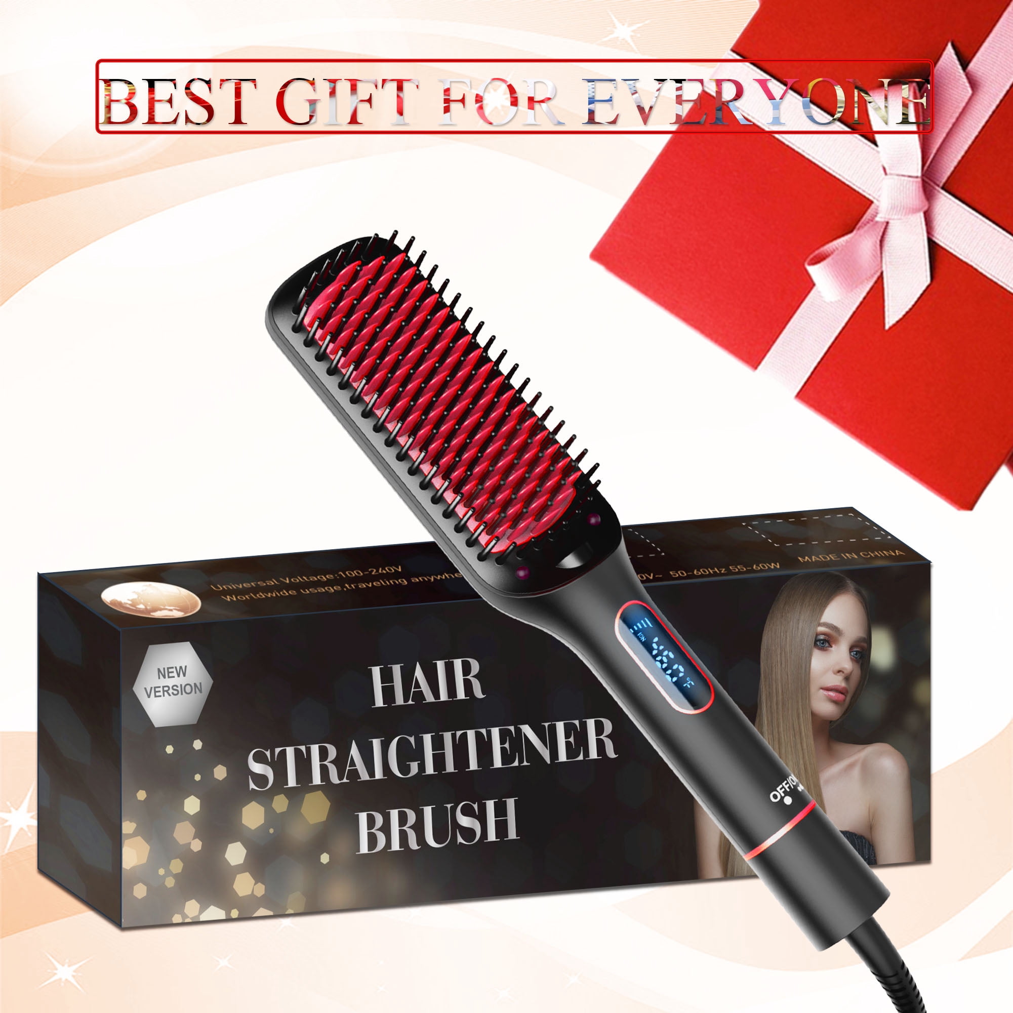 SKIMI Hair Straightener Brush, Ionic Hair Straightening Brush with LED Display Screen, Plastic