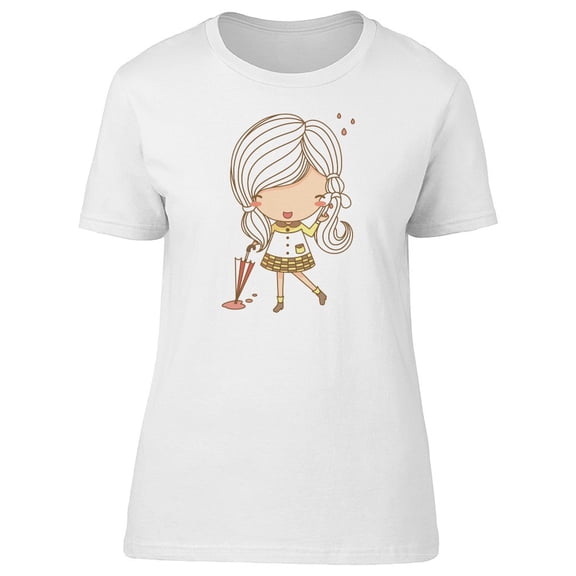 Cute Cartoon Girl In The Rain Tee Women's -Image by Shutterstock