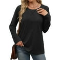 thumbnail image 6 of Fmbrln Womens Long Sleeve Shirts Fashion Casual Solid Color Tops Crew Neck Blouse Loose Comfy T-shirts Black 2XL, 6 of 9