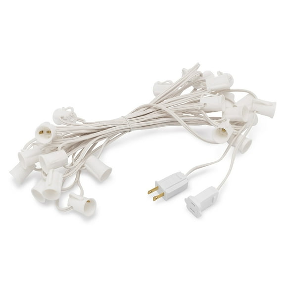 HLO Lighting Guirlandes Lumineuses C9 / Cordon Blanc 100 Pieds avec Espacement des Douilles 12 Pouces, Guirlande Lumineuse E17 pour Lumières de Noël C9