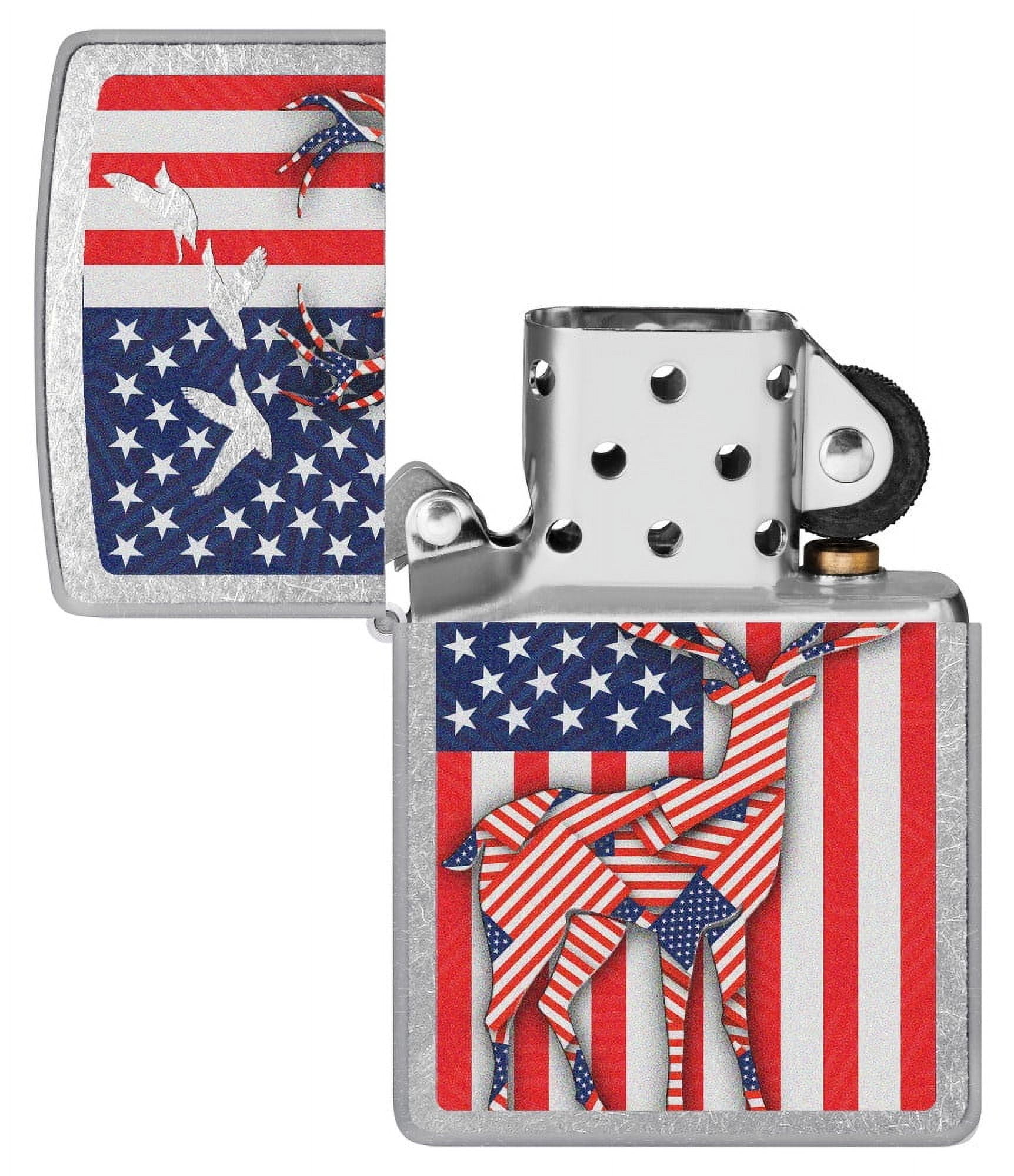 Zippo Pocket Lighter Street Chrome, Chrome Patriotic Deer