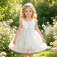 thumbnail image 2 of Rhuody Girls Dress White Bow Dress With Sleeveless And Colorful Pattern Formal Dress Suitable For Parties Versatile Playsuit, 2 of 9