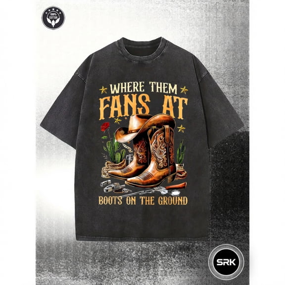 Washed Cowboy Boots And Hat Western Theme Vintage Oversized Grunge Y2K Short Sleeve Crewneck Cotton Unisex Men's Women's Tee Shirt