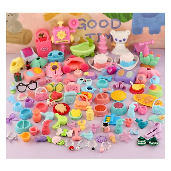 Accessories Pack Lot (Random 15 PCS) Laptop Hat Glasses Wings Clothes Bow Skirt Collar Food and Drink Fit LPS Shorthair Cat and Collie Dachshund Cocker Spaniel Husky Puppy Dog LPS Deer Figure