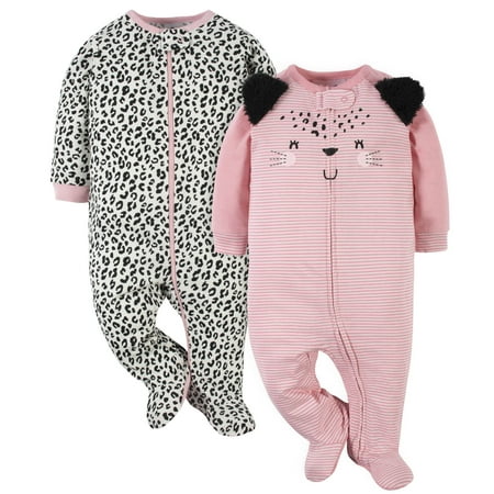 Gerber Baby-Girls 2-Pack Sleep N Play 3-6 Months Leopard Pink