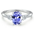 thumbnail image 3 of Gem Stone King 10K White Gold Blue Tanzanite and White Topaz 3-Stone Ring for Women | 1.44 Cttw | Oval 8X6MM | Gemstone December Birthstone | Size 6, 3 of 6