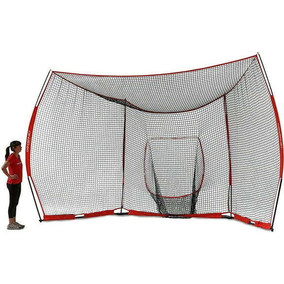 PowerNet Portable Baseball Backstop, 16 FT x 9 FT Collapsible Baseball Nets for Batting & Pitching, Batting Cages for Backyard, Baseball Pitching Net with Pitching Target, Portable Baseball Diamond