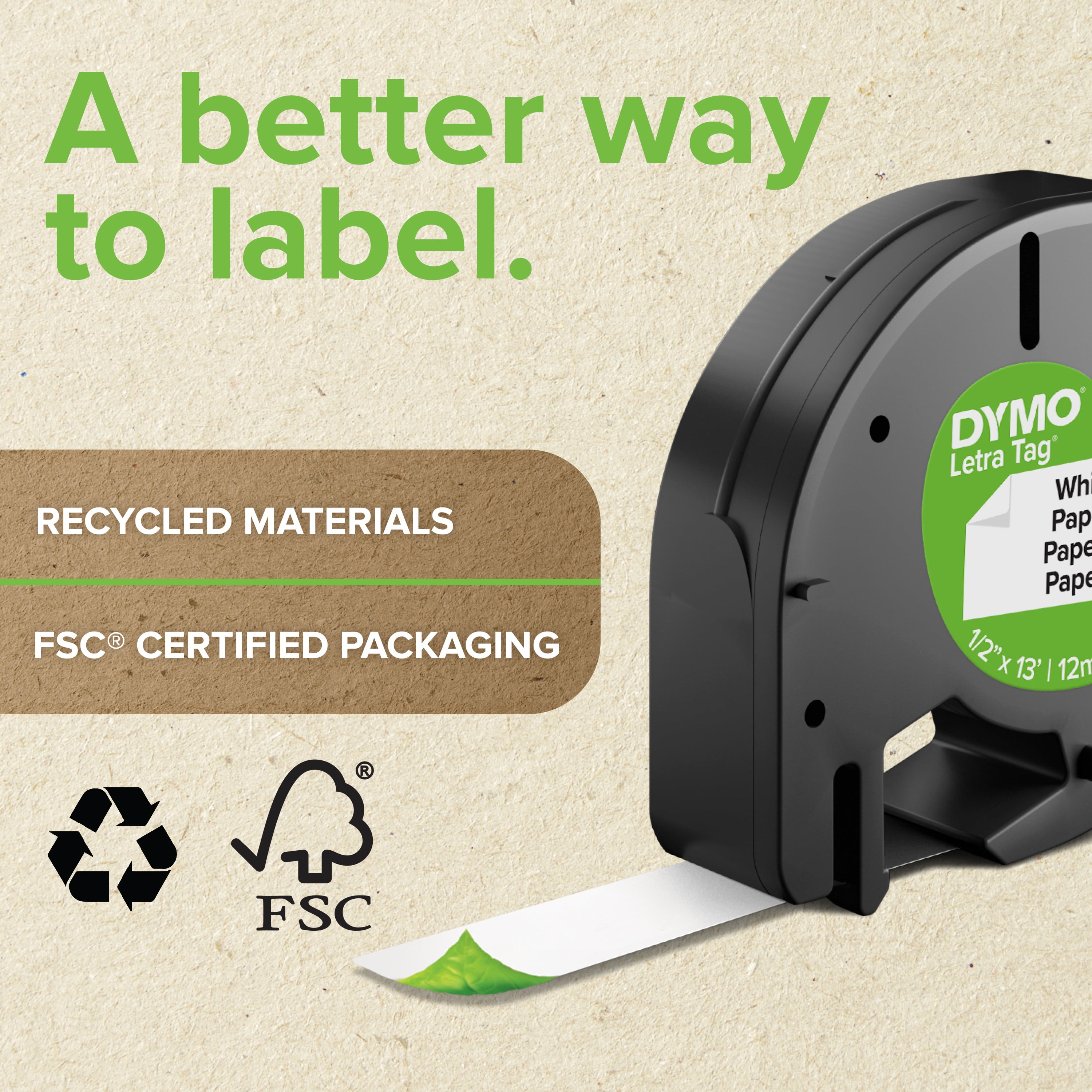 DYMO LT Iron-On Fabric Labels for LetraTag Label Makers, Black Print on White Labels, 1/2-Inch x 6-1/2-Foot Roll, Iron On