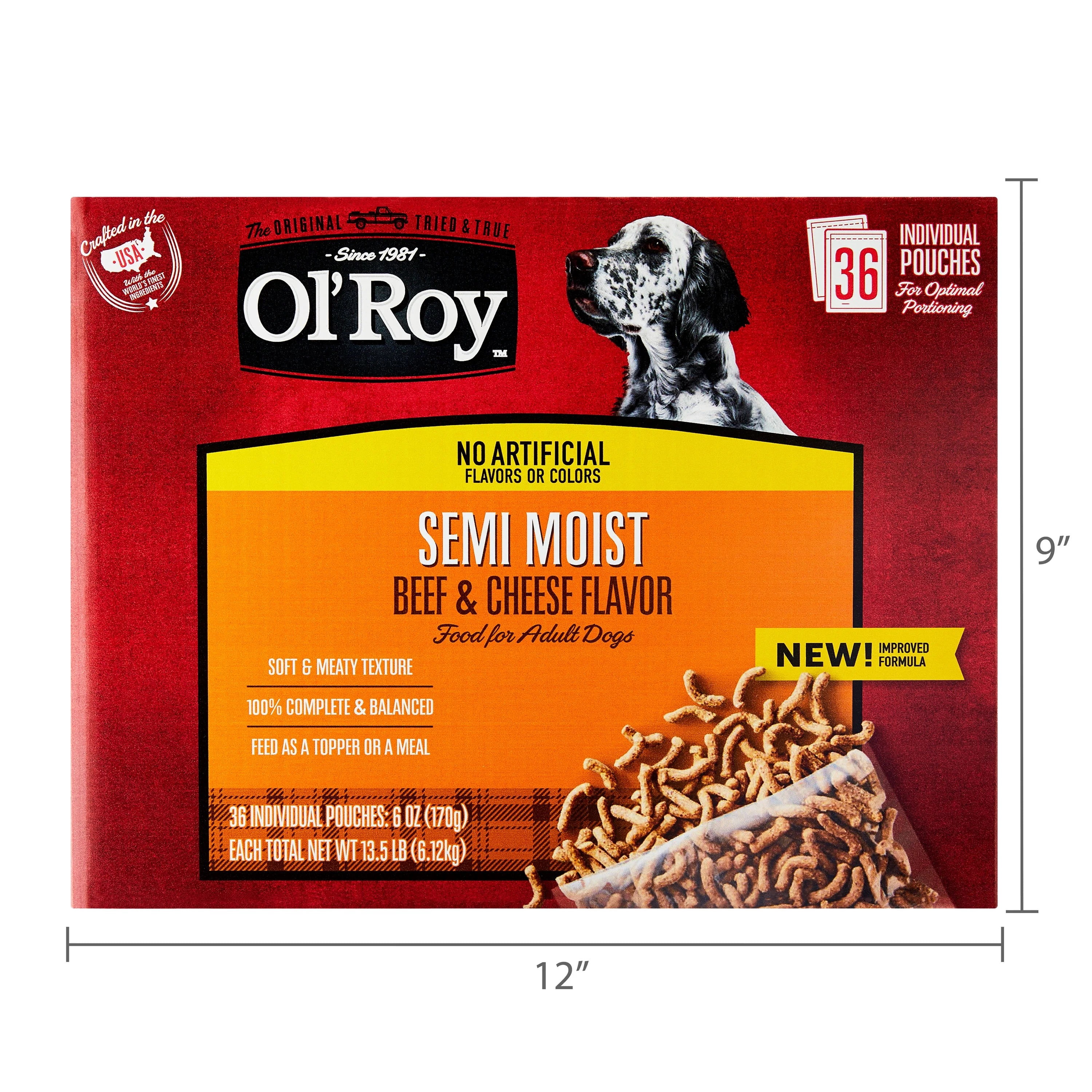 (2 pack) Ol' Roy Semi-Moist Dog Food, Beef and Cheese Flavor, 13.5 lb, 36 Pouches