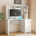thumbnail image 2 of imerelez Computer Desk with Hutch & Bookshelf,Wood Executive Desk Teens Student Desk Writing Laptop with Drawers,3 AC Outlets and 2 USB Charging Ports,Study Laptop Table for Home(White), 2 of 11