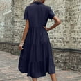 thumbnail image 5 of JBXKXYW Sundresses for Women 2024 Women's Button Up Shirt Summer Casual Short Sleeved V Neck Solid Color Midi Dress Dress Sundress Plus Size Dress (Blue,XL), 5 of 6