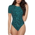 thumbnail image 1 of Saiise Motif Étincelant Turquoise Grenouillère à Manches Courtes pour Femmes Col Rond Pyjama Justaucorps Extensible avec Fermeture à Pression-Grand, 1 of 7