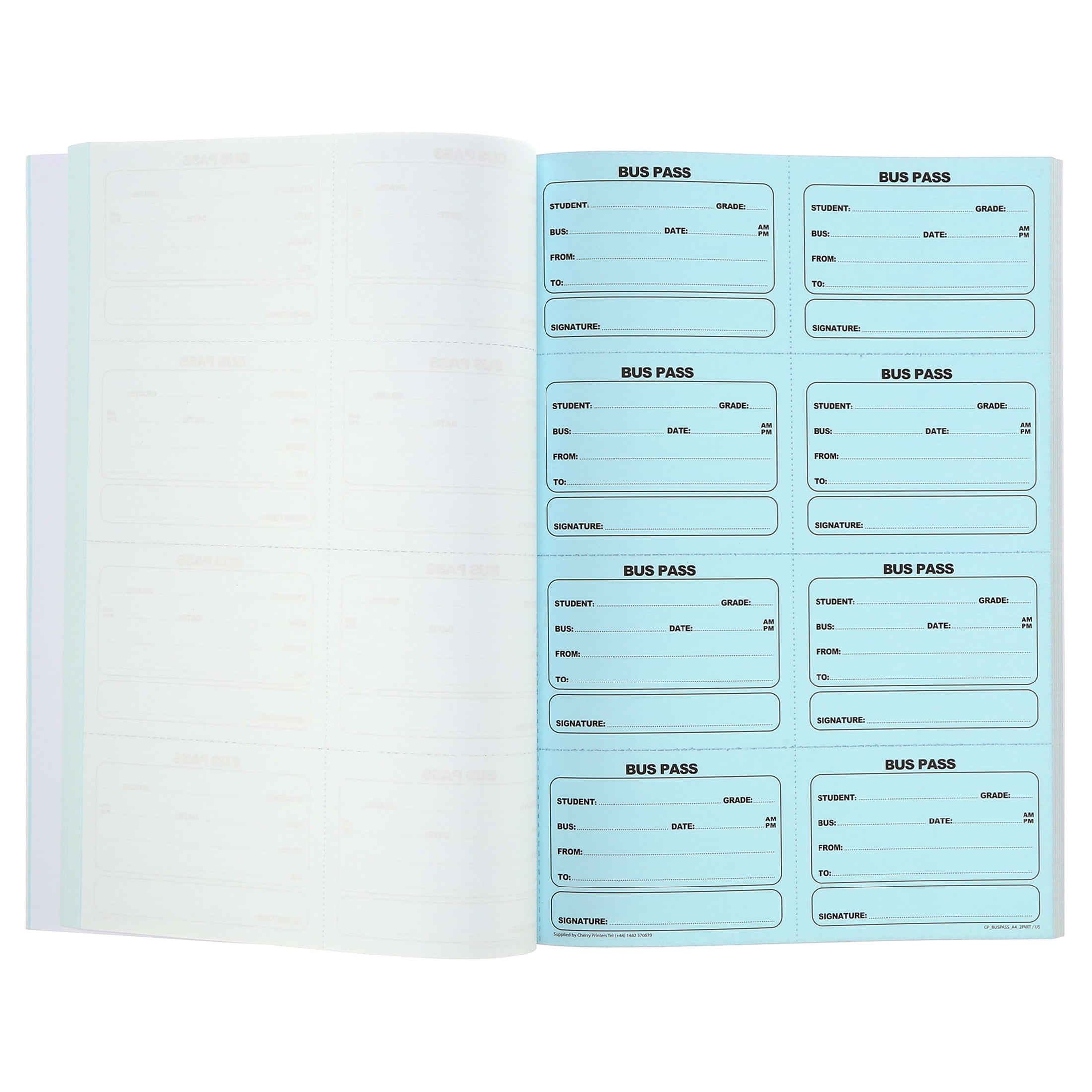 Cherry Printers | Bus Pass | Fold and Tear | Duplicate Book | 2 part | Carbonless | 400 slips Per Book | A4 - 8.27" x 11.69"