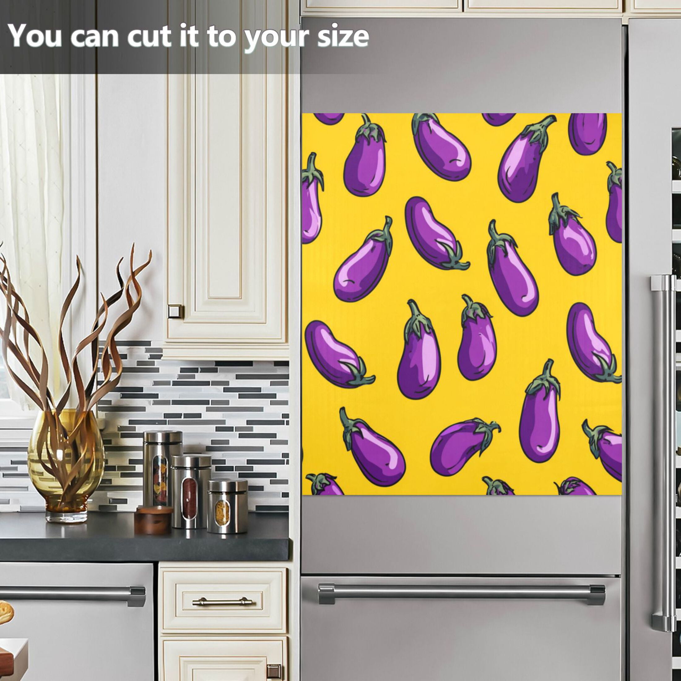 Dishwasher Magnetic Refrigerator Magnet Cover Sticker Home Decorative 23"x26" Eggplants Seamless Pattern