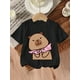 thumbnail image 1 of Bonita y elegante camiseta con estampado de capibara para niña, cómoda camiseta de manga corta con cuello redondo, ideal para el verano, ideal para el día a día., 1 of 5