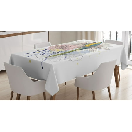 

Tropical Tablecloth Parrot Bird Sitting on Dahlia Daisy and Hibiscus Flower Bouquet Brushstroke Effect Rectangular Table Cover for Dining Room Kitchen 60 X 84 Inches Multicolor by Ambesonne