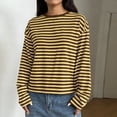 thumbnail image 3 of Hvogkswy Long Sleeve Shirts for Women Trendy Crewneck Cropped Striped T Shirt Loose Casual Pullover Blouses, 3 of 7