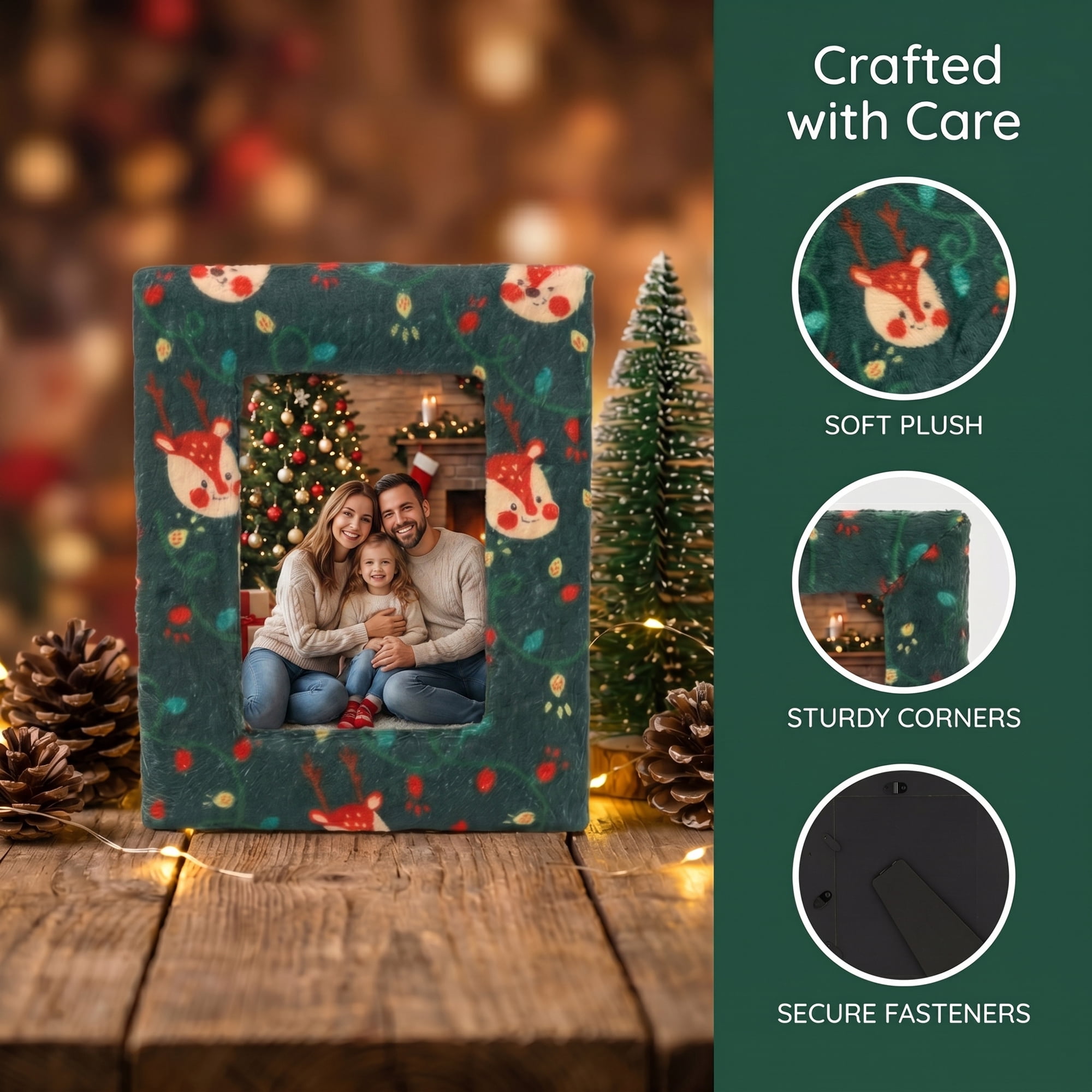 Unique Bargains Christmas Plush Furry Cozy Holiday Photo Frame Black Christmas 4" x 6"