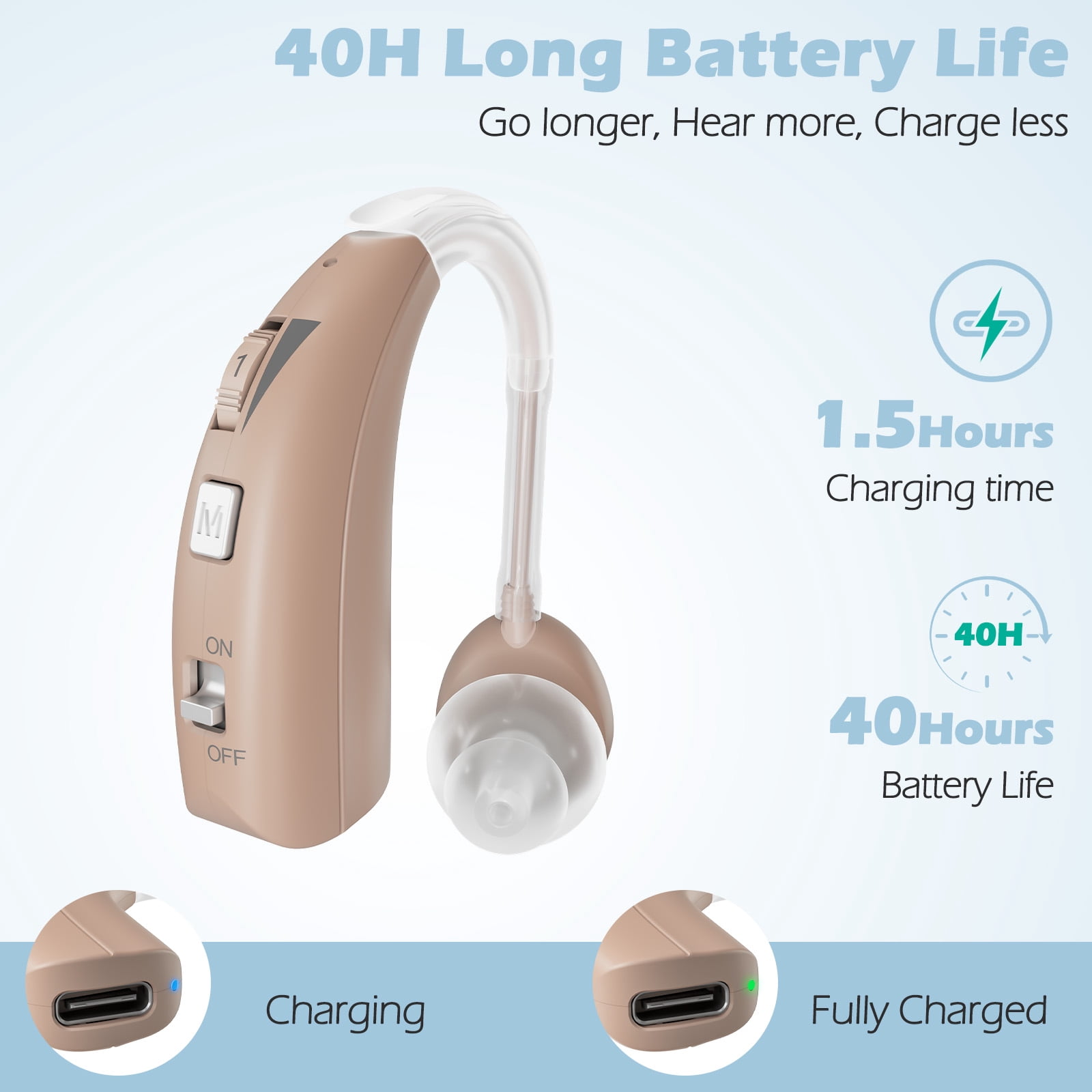 Delmicure Digital Hearing Aid for Seniors, Rechargeable, Single, VHP-1303, Beige