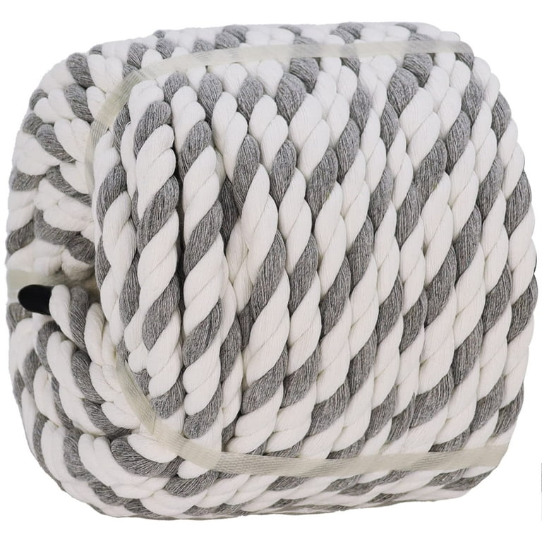 Natural Twisted Cotton Rope 1/2 inch × 100 feet, Soft Cotton Craft Rope  Thick Rope for Crafts, Macrame, Decoration, Wall Hanging, Hammock, Basket  Making ( Gray & White )\u2026 