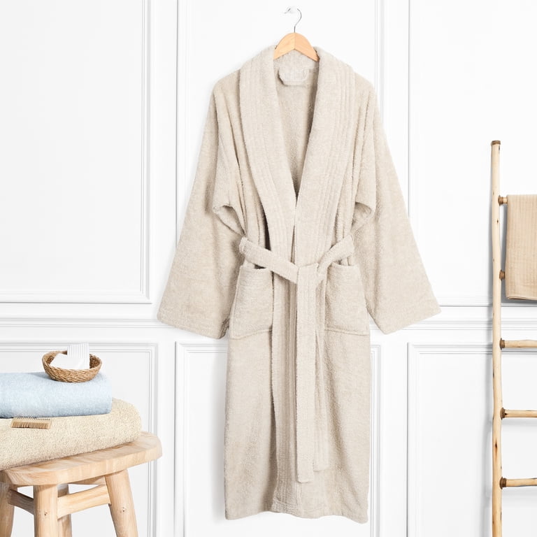 American Soft Linen Men's Cotton Bathrobe, Beige photo 3
