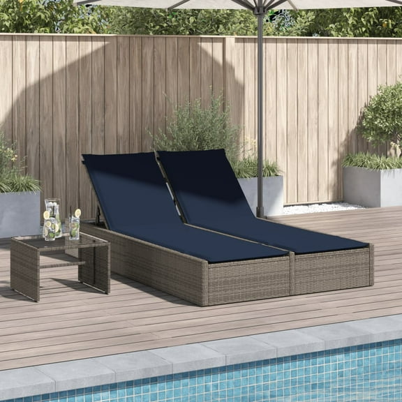 vidaXL Double Sun Lounger with Cushions Gray Poly Rattan