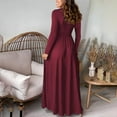 thumbnail image 4 of Cavosen Long Dresses for Women for Formal Party Red Elegant Long Sleeve Party Dress Deep V-Neck Side High Split Floor Length Maxi Dress Flowy Hight Waist Pleated Solid Wedding Guest Dress, 4 of 8