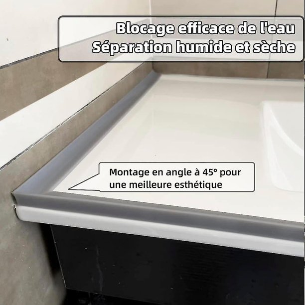 Xiaozhifu Seuil De Douche Barrage 2M - Barrière Anti-Débordement Silicone Pliable Autocollante Pour Salle De Bain