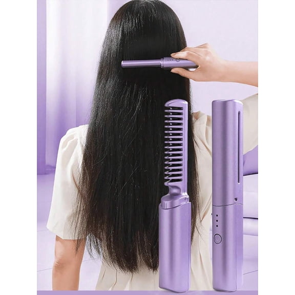 Rechargeable Mini Hair Straightener - Wireless Portable Travel Electric Comb