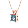 thumbnail image 2 of Clara Pucci 14K Rose Solid Hypoallergenic Gold 1.5Ct Synthetic Blue Moissanite Princess Cut Solitaire Designer Necklace Pendant For April, 2 of 6