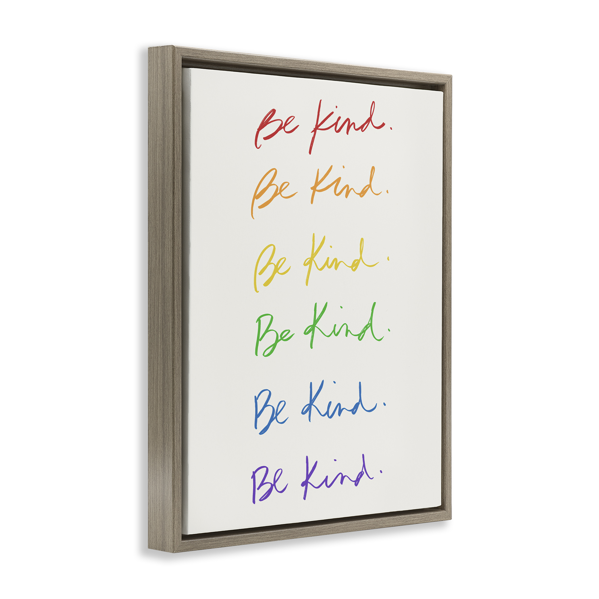 Stupell Industries Rainbow Be Kind Typography Painting Brown Floater Framed Art Print Wall Art, 17 x 21