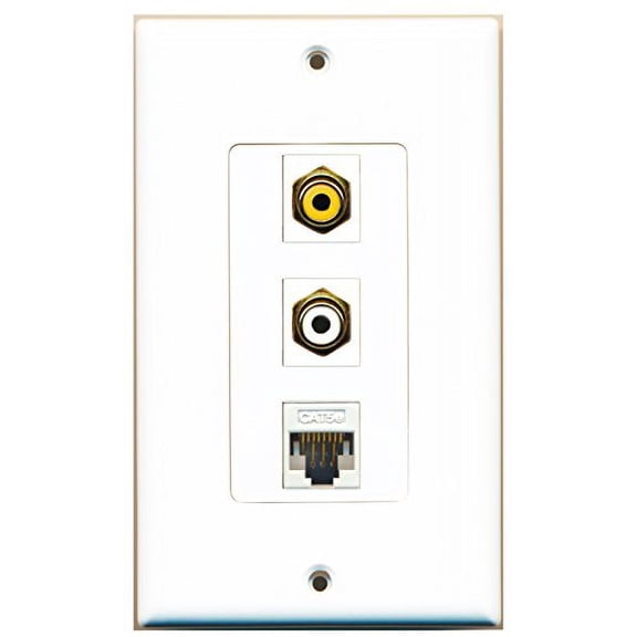 RiteAV - 1 Port RCA White and 1 Port RCA Yellow and 1 Port Cat5e Ethernet White Decorative Wall Plate Decorative