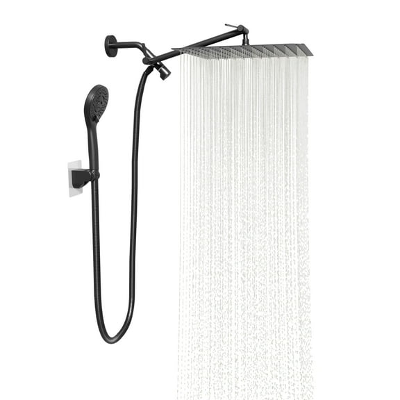 DTIG 12 inch Rain Shower Head, 5-Setting High Pressure Shower Head with Handheld, Shower Bracket and Hose Black