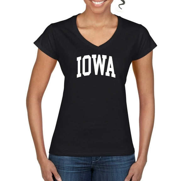 Wild Bobby State of Iowa College Style Women Standard V-Neck Tee