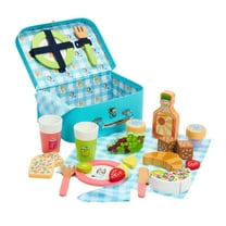 Bluey Picnic Basket Set, 30 Piece Wooden Roleplay Toy with Carry Case, Pretend Food,  Ages 3 