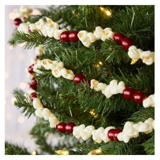 Ornativity Popcorn and Cranberry Wooden Garland – 9 ft