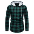 thumbnail image 2 of Taylonsss Clearance Men Casual Patchwork Fashion Plaid Hooded Button Long Sleeve Shirt Blouse, 2 of 9