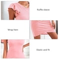 thumbnail image 4 of Women Casual Dress Round Neck Ruched Summer Short Sleeve Bodycon T Shirt Short Mini Dresses, 4 of 5