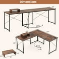 thumbnail image 3 of Gymax L-Shaped Reversible Computer Desk 2-Person Long Table w/Monitor Stand Rustic Brown, 3 of 10