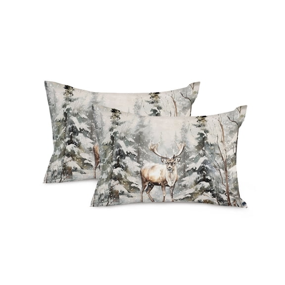 Christmas Throw Pillow Covers 12x20 Inch Set of 2 Reindeer Pine Tree Forest Decorative Pillow Covers Snow Cushion Cover Pillowcase for Sofa Couch Bed Winter Holiday Xmas Decor