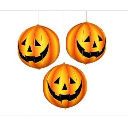 Amscan International Decorative Hanging 3D Pumpkin (Pack of 3 Each 6”)