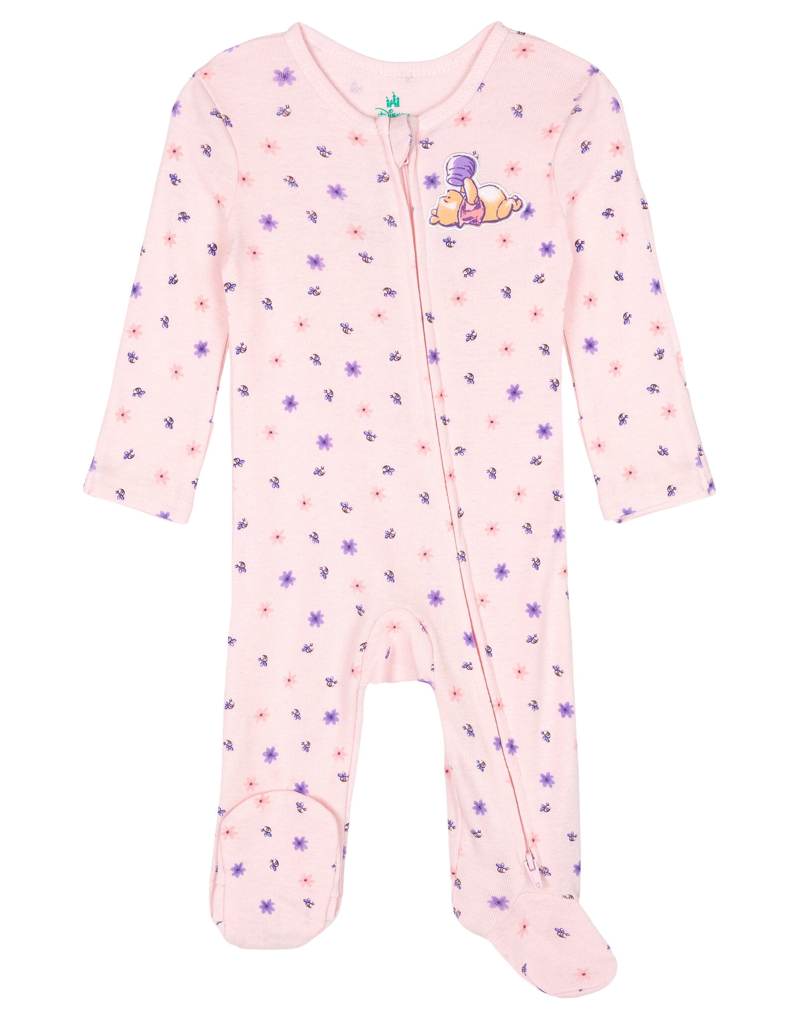 Disney Winnie the Pooh Baby Girls' 2-Pack Footed Sleep N' Play Coveralls Pooh Pink Ivory