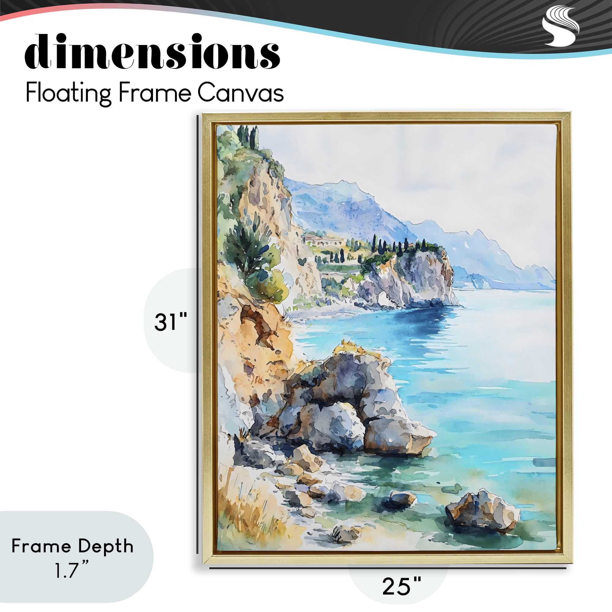 Stupell Industries Azure Italian Coastline Gold Framed Floater Canvas Wall Art, design by LSR Design Studio